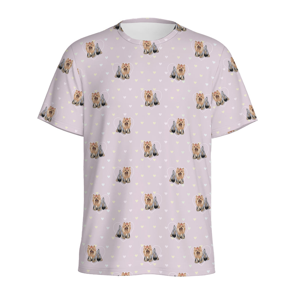 Cute Yorkshire Terrier Pattern Print Men's Sports T-Shirt