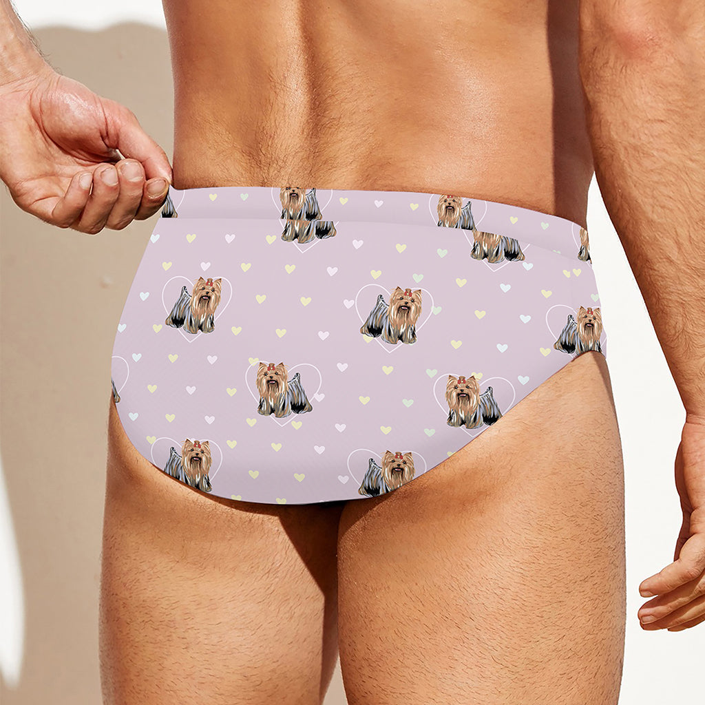 Cute Yorkshire Terrier Pattern Print Men's Swim Briefs