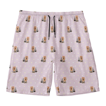 Cute Yorkshire Terrier Pattern Print Men's Swim Trunks