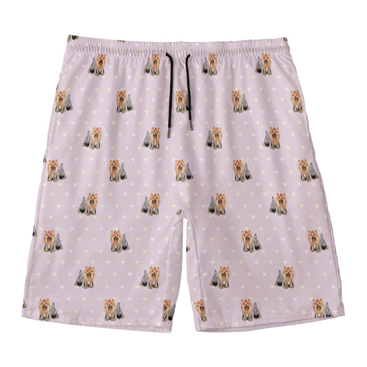 Cute Yorkshire Terrier Pattern Print Men's Swim Trunks