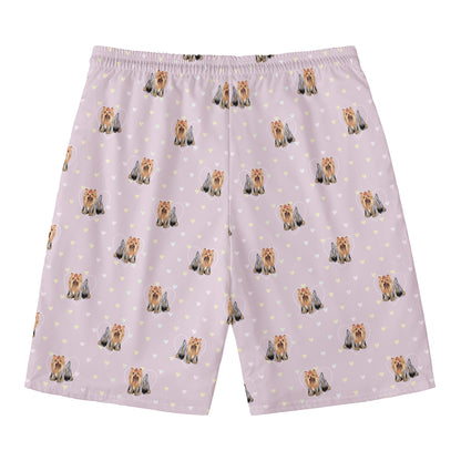 Cute Yorkshire Terrier Pattern Print Men's Swim Trunks