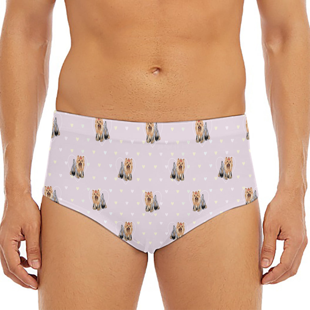 Cute Yorkshire Terrier Pattern Print Men's Triangle Swim Briefs