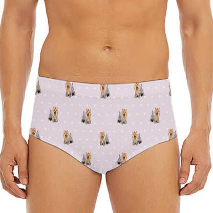 Cute Yorkshire Terrier Pattern Print Men's Triangle Swim Briefs