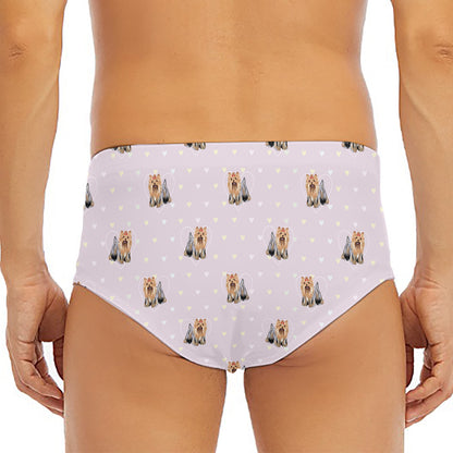 Cute Yorkshire Terrier Pattern Print Men's Triangle Swim Briefs
