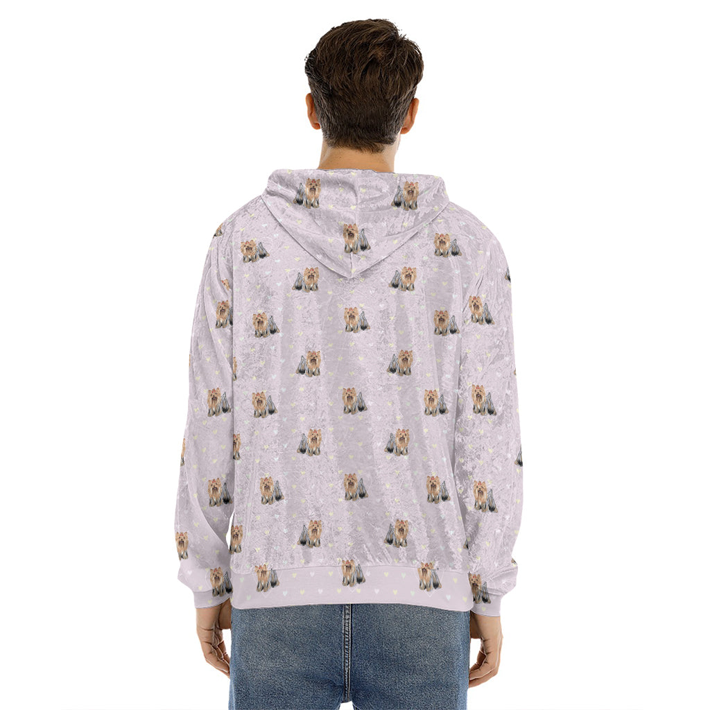 Cute Yorkshire Terrier Pattern Print Men's Velvet Pullover Hoodie