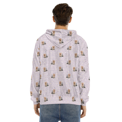 Cute Yorkshire Terrier Pattern Print Men's Velvet Pullover Hoodie