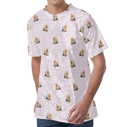Cute Yorkshire Terrier Pattern Print Men's Velvet T-Shirt
