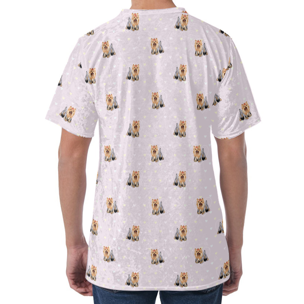 Cute Yorkshire Terrier Pattern Print Men's Velvet T-Shirt
