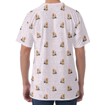 Cute Yorkshire Terrier Pattern Print Men's Velvet T-Shirt