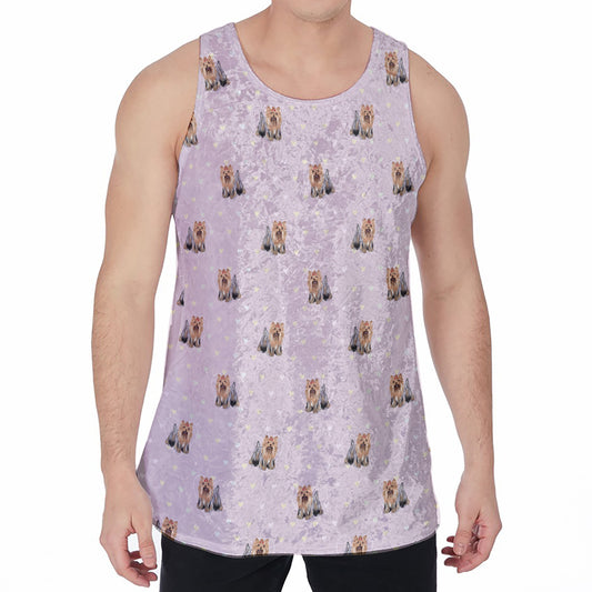 Cute Yorkshire Terrier Pattern Print Men's Velvet Tank Top