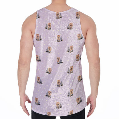 Cute Yorkshire Terrier Pattern Print Men's Velvet Tank Top