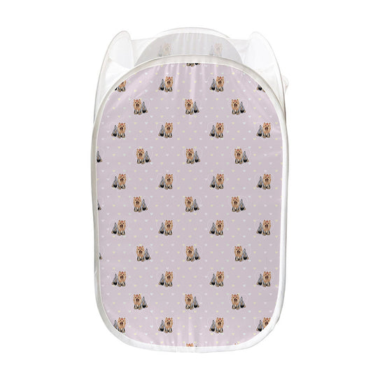 Cute Yorkshire Terrier Pattern Print Mesh Laundry Hamper