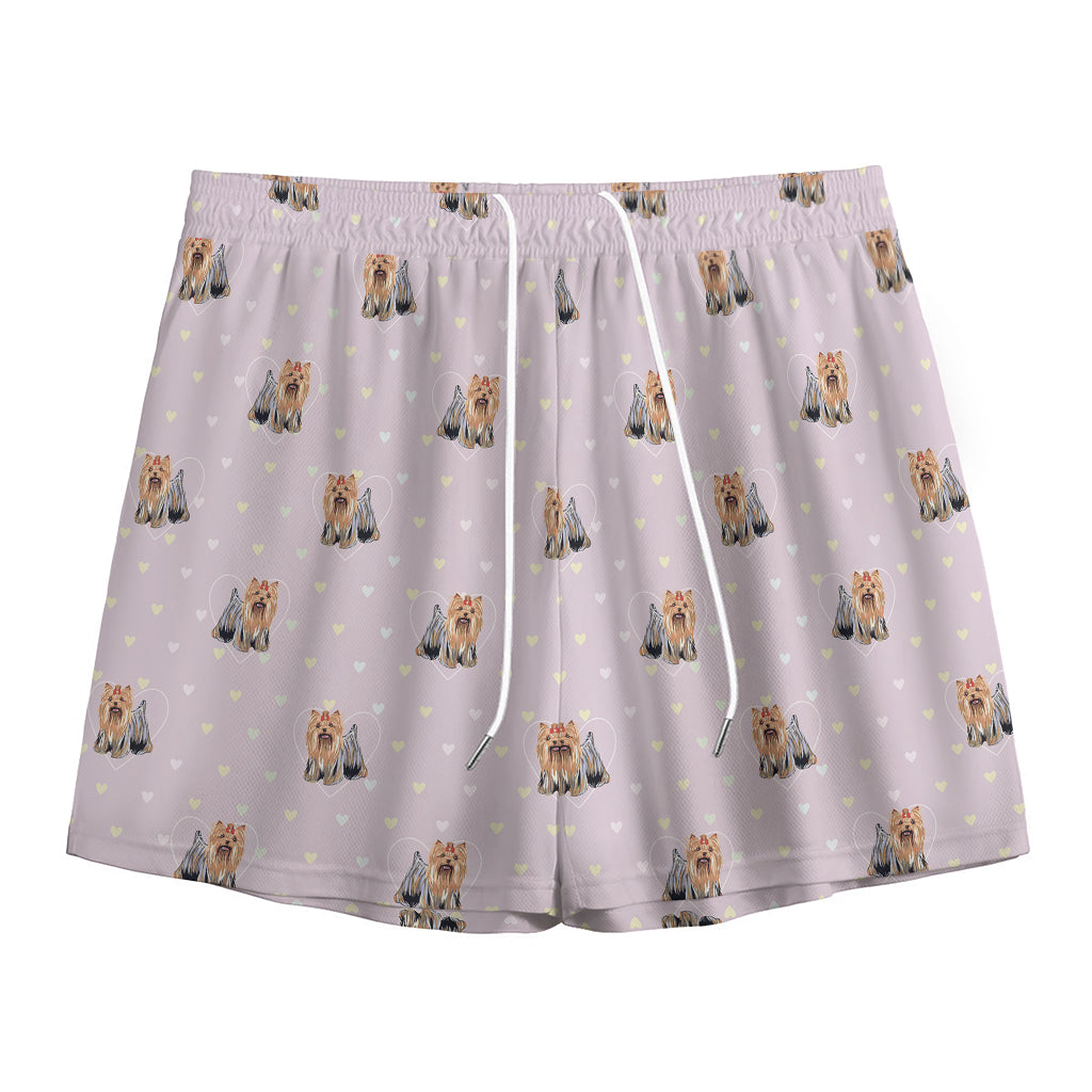 Cute Yorkshire Terrier Pattern Print Mesh Shorts