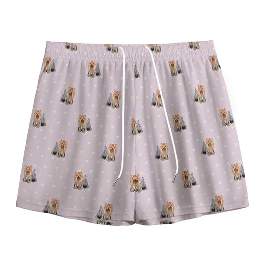 Cute Yorkshire Terrier Pattern Print Mesh Shorts
