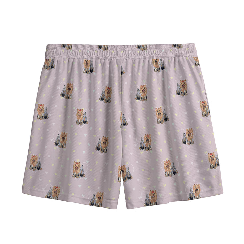 Cute Yorkshire Terrier Pattern Print Mesh Shorts