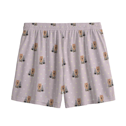 Cute Yorkshire Terrier Pattern Print Mesh Shorts