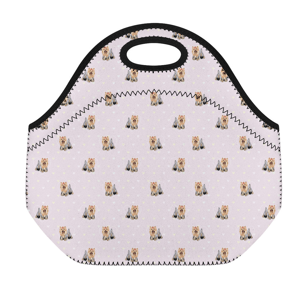 Cute Yorkshire Terrier Pattern Print Neoprene Lunch Bag