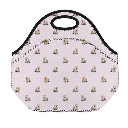 Cute Yorkshire Terrier Pattern Print Neoprene Lunch Bag