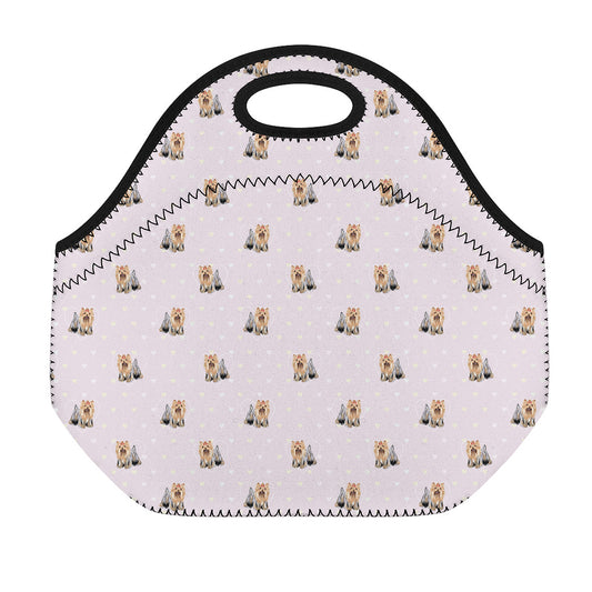 Cute Yorkshire Terrier Pattern Print Neoprene Lunch Bag