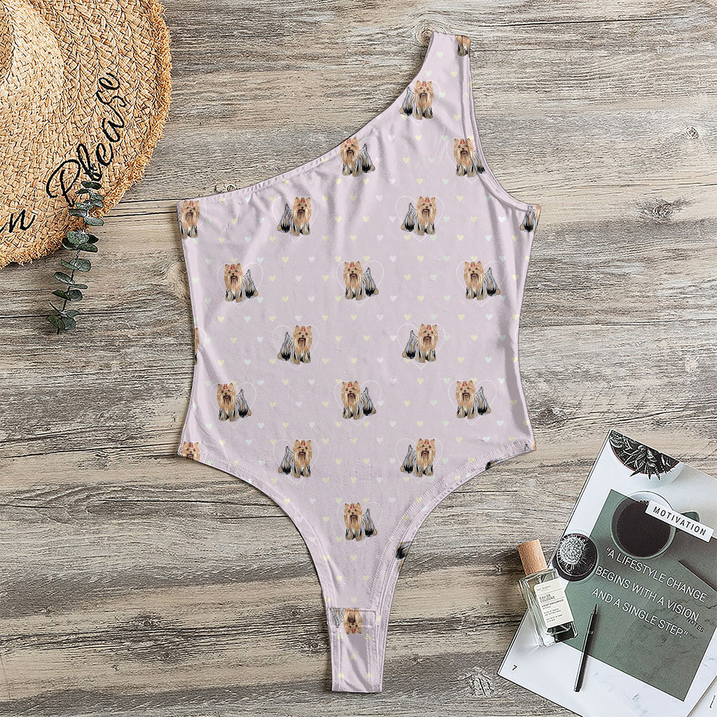 Cute Yorkshire Terrier Pattern Print One Shoulder Bodysuit