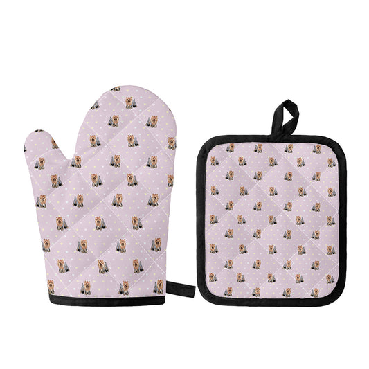 Cute Yorkshire Terrier Pattern Print Oven Mitt And Pot Holder Set