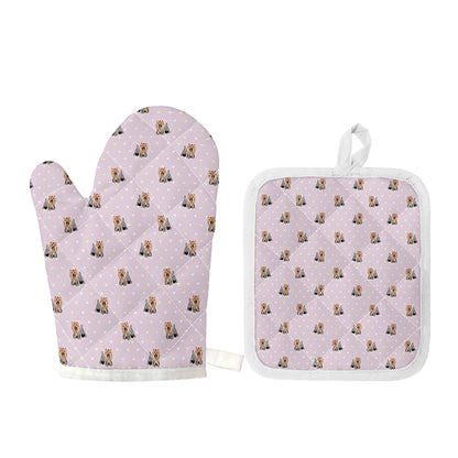 Cute Yorkshire Terrier Pattern Print Oven Mitt And Pot Holder Set