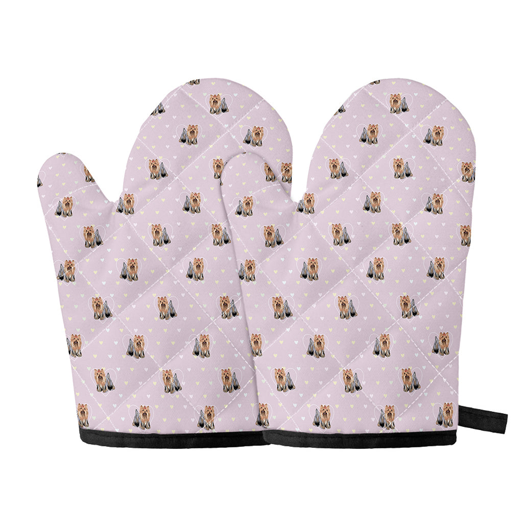 Cute Yorkshire Terrier Pattern Print Oven Mitts
