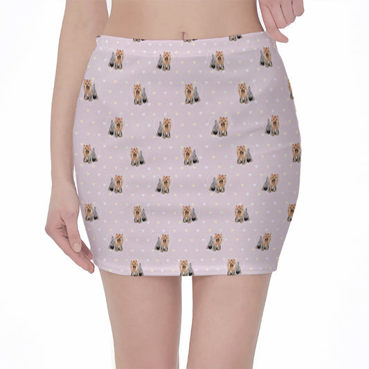 Cute Yorkshire Terrier Pattern Print Pencil Mini Skirt