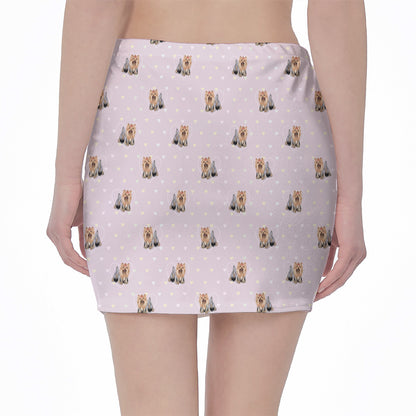 Cute Yorkshire Terrier Pattern Print Pencil Mini Skirt