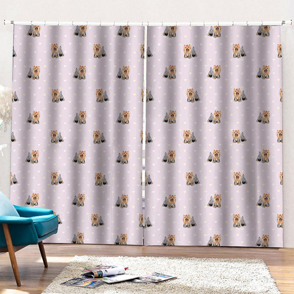 Cute Yorkshire Terrier Pattern Print Pencil Pleat Curtains