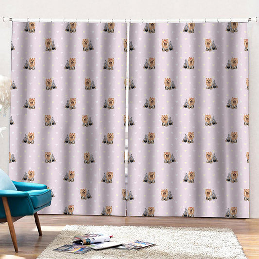Cute Yorkshire Terrier Pattern Print Pencil Pleat Curtains