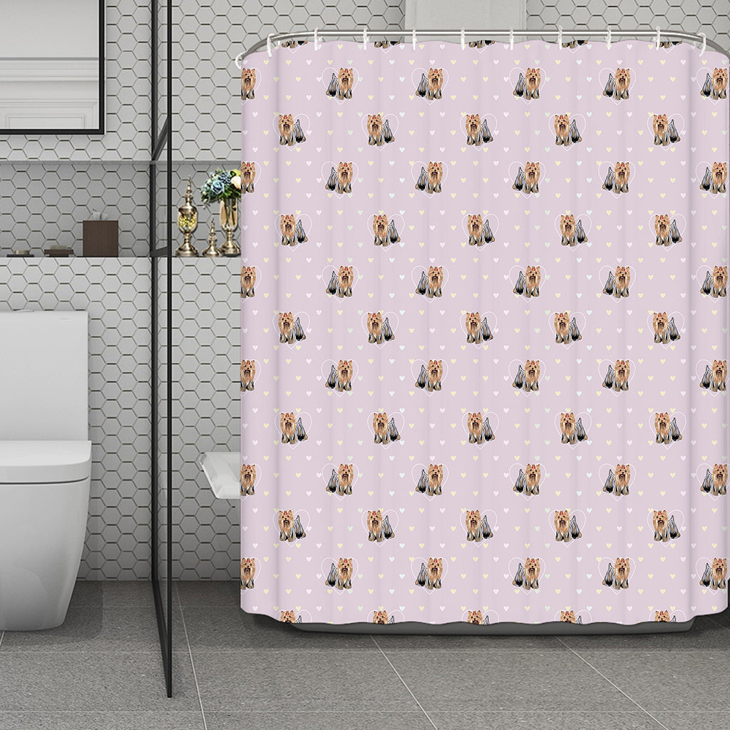 Cute Yorkshire Terrier Pattern Print Polyester Shower Curtain