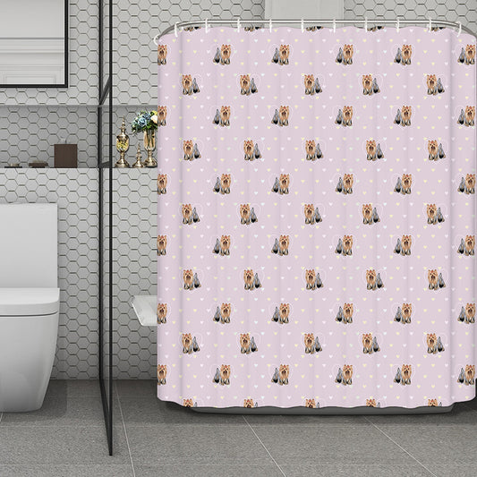 Cute Yorkshire Terrier Pattern Print Polyester Shower Curtain