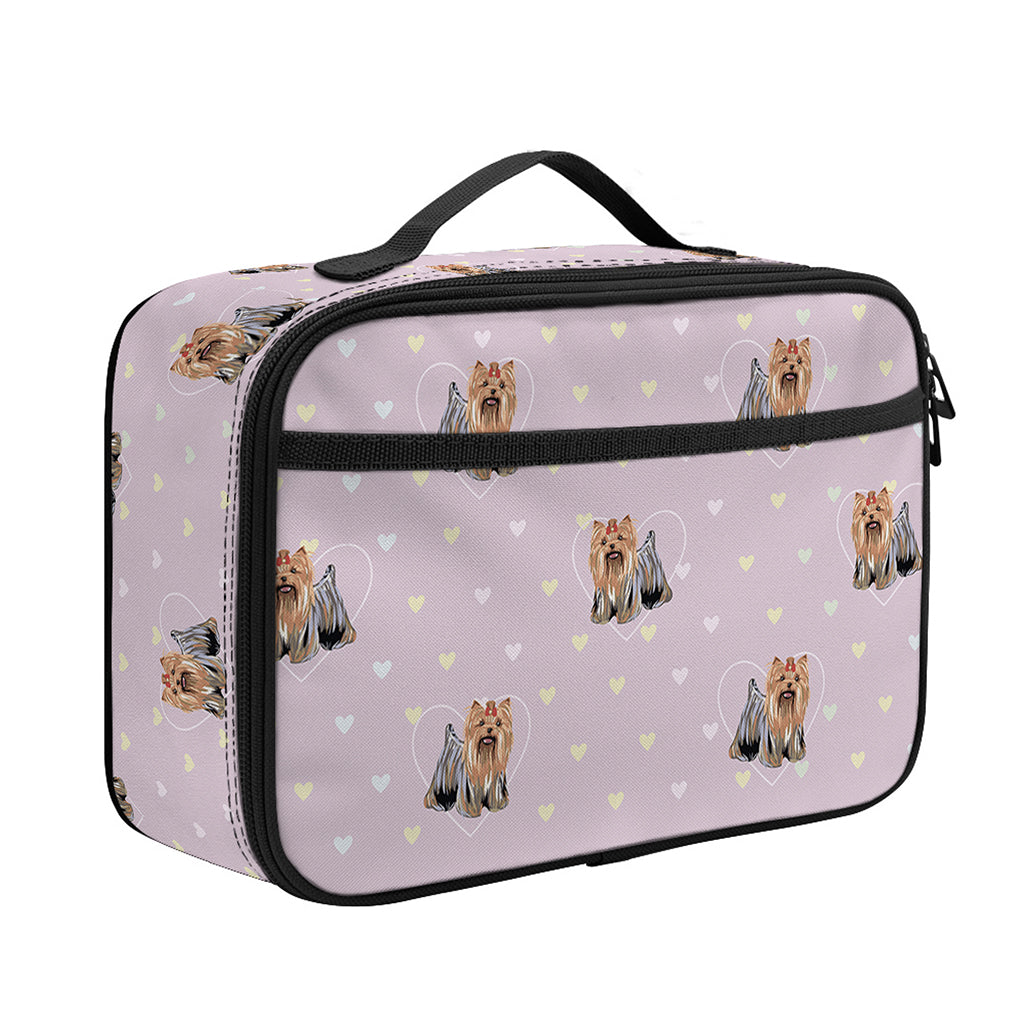 Cute Yorkshire Terrier Pattern Print Portable Lunch Bag