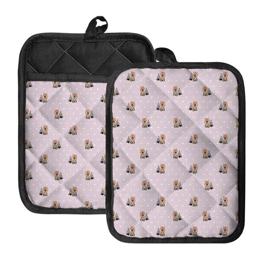 Cute Yorkshire Terrier Pattern Print Pot Holders With Pocket