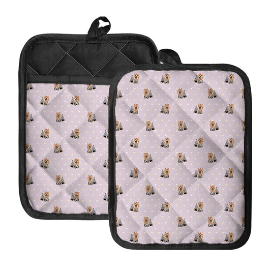 Cute Yorkshire Terrier Pattern Print Pot Holders With Pocket