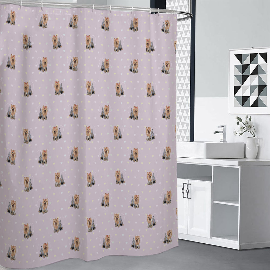 Cute Yorkshire Terrier Pattern Print Premium Shower Curtain