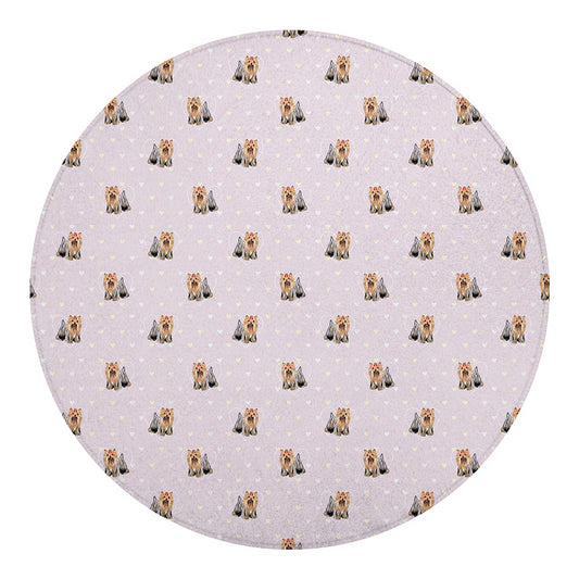 Cute Yorkshire Terrier Pattern Print Round Blanket