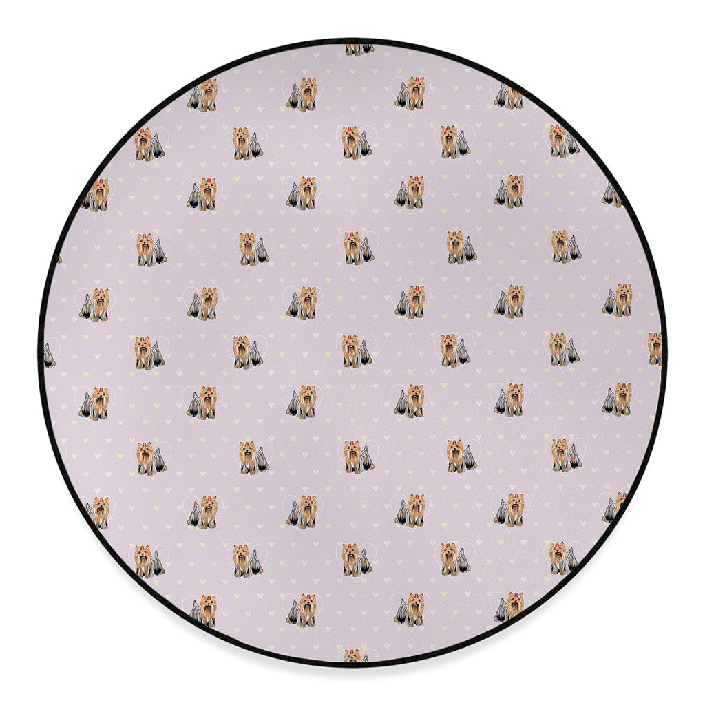 Cute Yorkshire Terrier Pattern Print Round Floor Mat