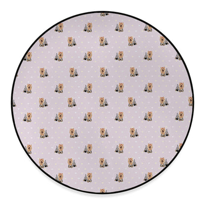 Cute Yorkshire Terrier Pattern Print Round Floor Mat