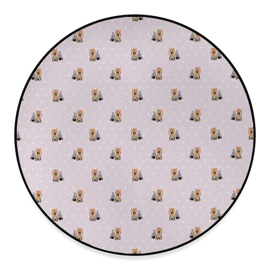 Cute Yorkshire Terrier Pattern Print Round Floor Mat