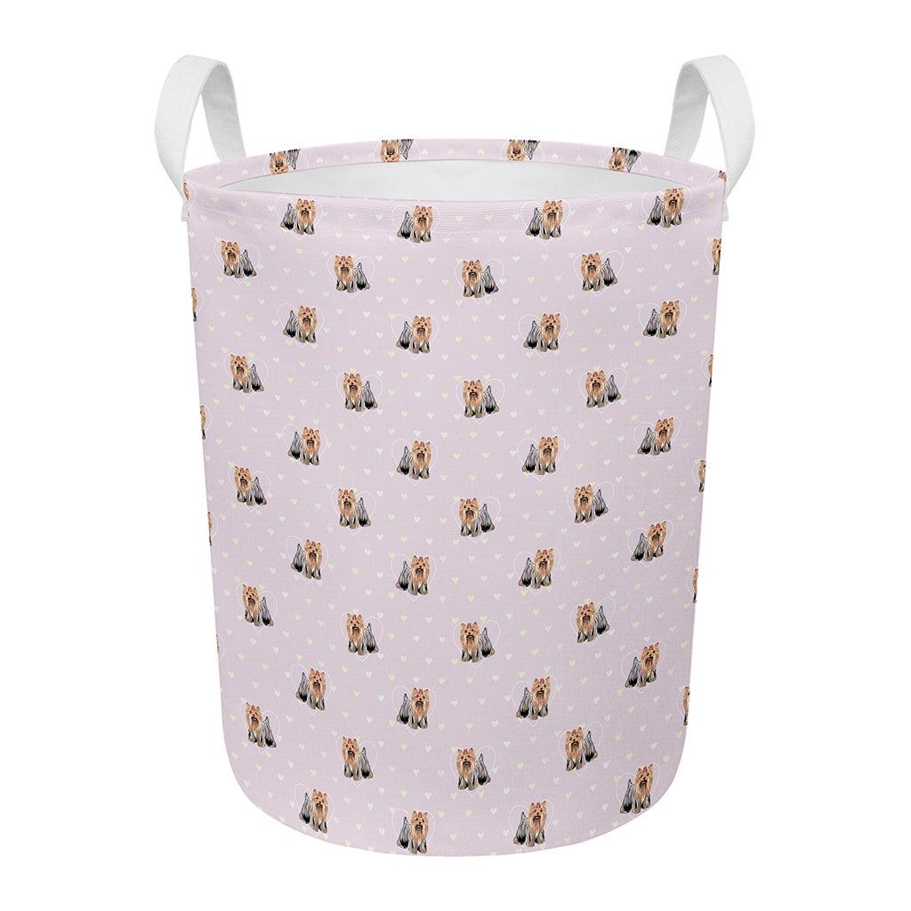 Cute Yorkshire Terrier Pattern Print Round Laundry Basket