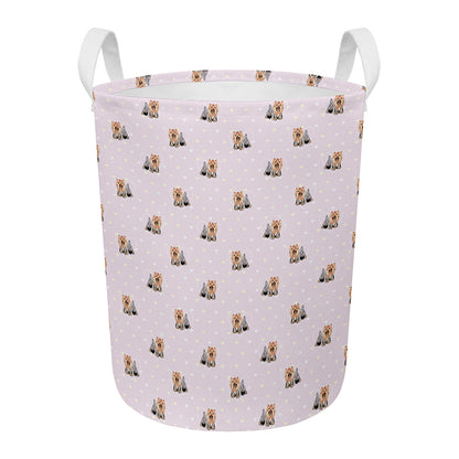 Cute Yorkshire Terrier Pattern Print Round Laundry Basket