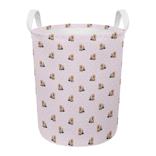 Cute Yorkshire Terrier Pattern Print Round Laundry Basket