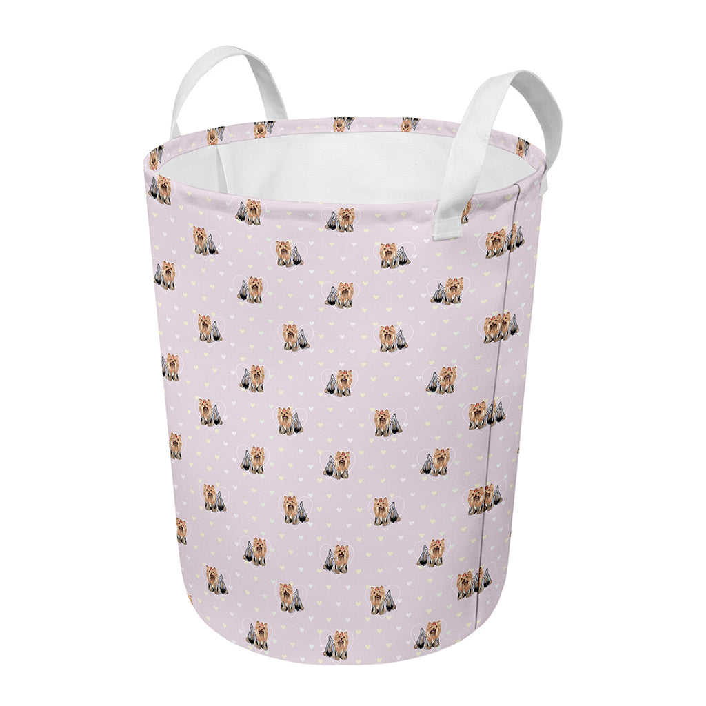 Cute Yorkshire Terrier Pattern Print Round Laundry Basket