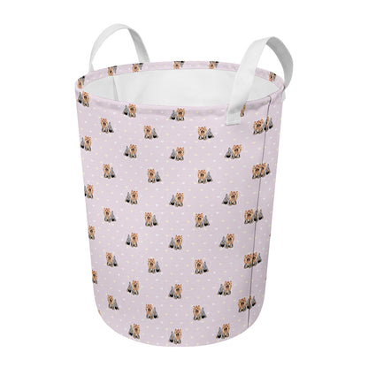 Cute Yorkshire Terrier Pattern Print Round Laundry Basket