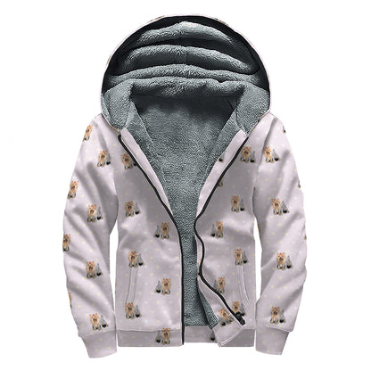 Cute Yorkshire Terrier Pattern Print Sherpa Lined Zip Up Hoodie