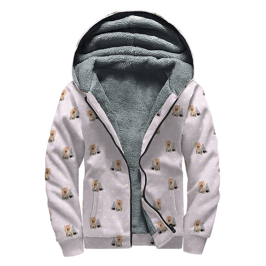 Cute Yorkshire Terrier Pattern Print Sherpa Lined Zip Up Hoodie