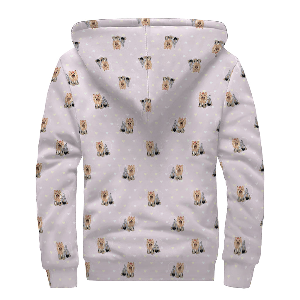 Cute Yorkshire Terrier Pattern Print Sherpa Lined Zip Up Hoodie