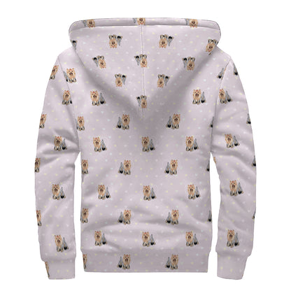 Cute Yorkshire Terrier Pattern Print Sherpa Lined Zip Up Hoodie
